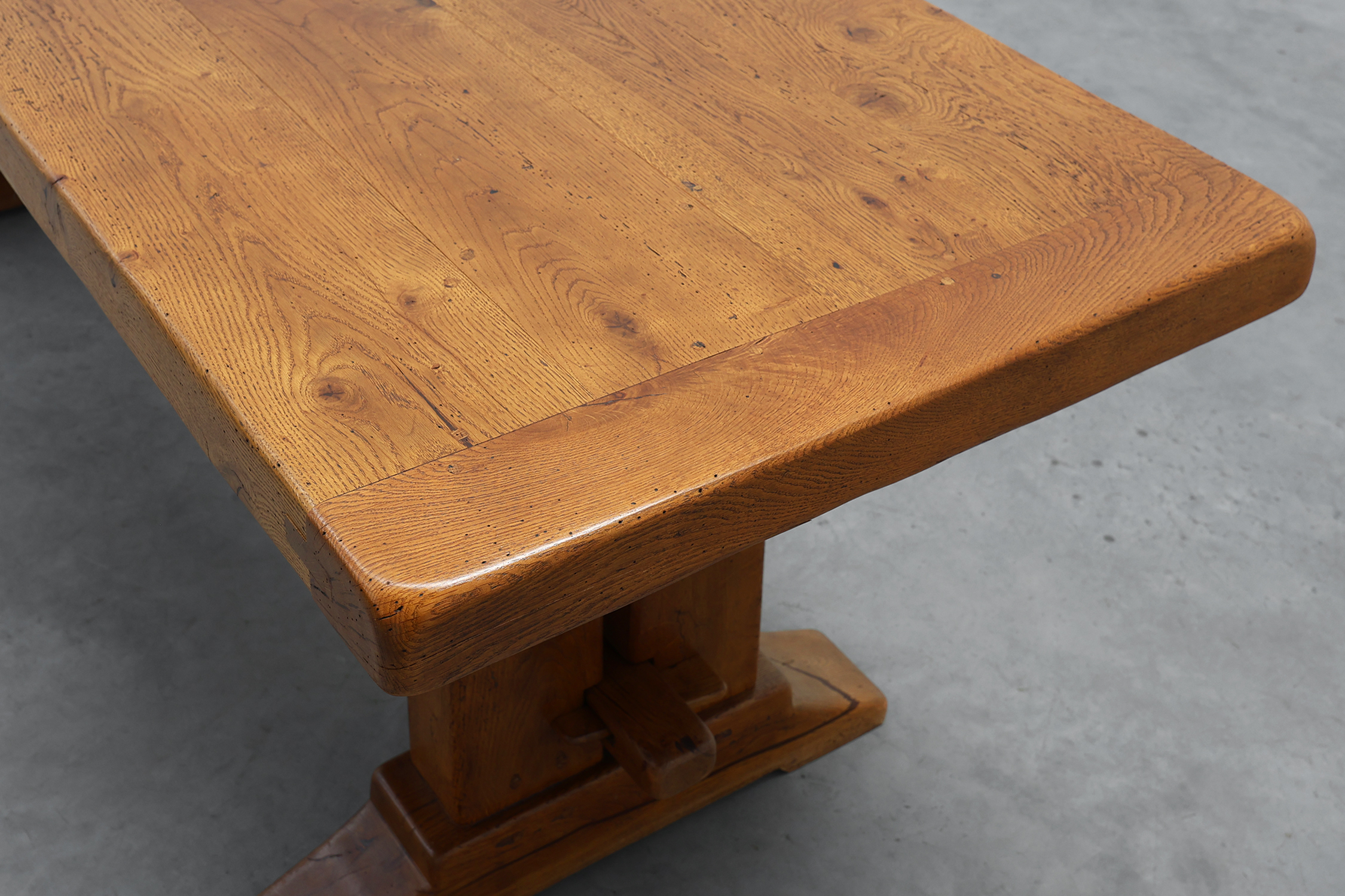Solid oak trestle table with pegged stretcher, France, 20th centurythumbnail